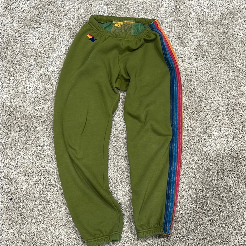 Aviator Nation Olive Pants with Multicolor Stripes